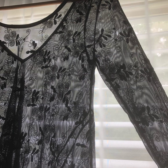 Sheer / Mesh Embroidered Black Floral Dress - Picture 5 of 8